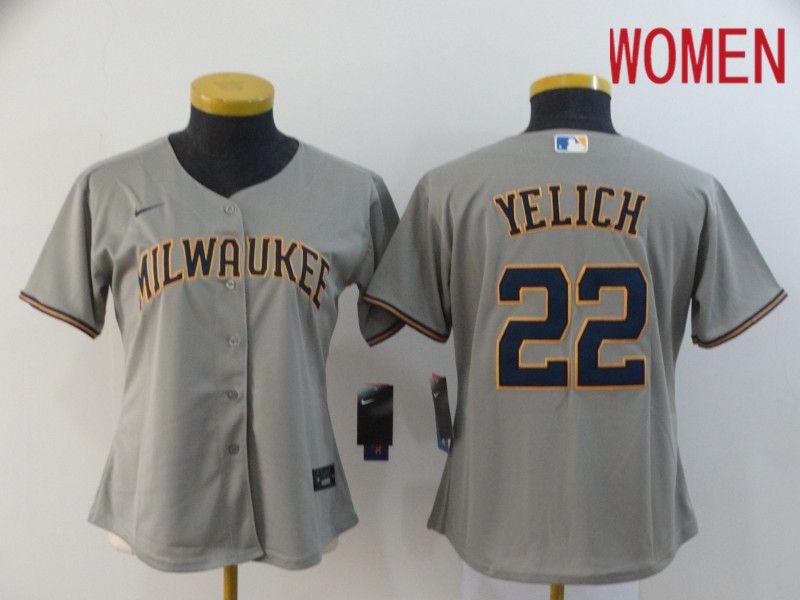Women Milwaukee Brewers #22 Yelich Grey Nike Game MLB Jerseys